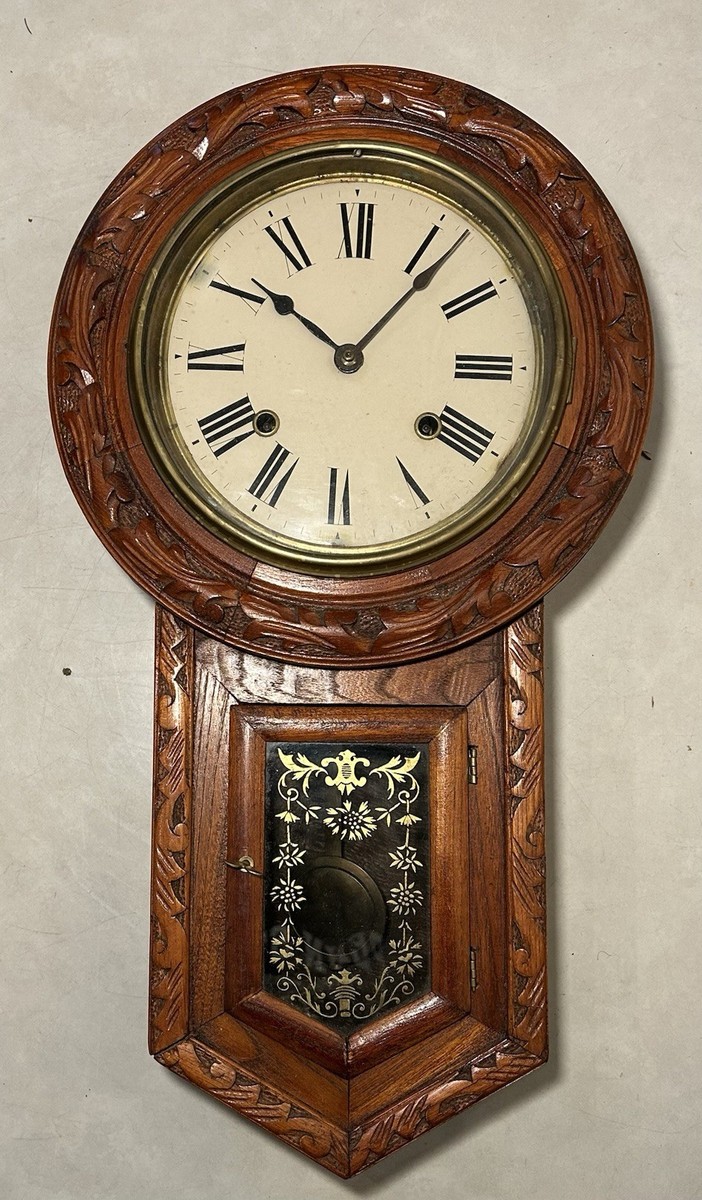 インテリア時計 MEIJI CLOCK Antique Early Japanese Meiji Clock Co. Carved Oak Wall Regulator