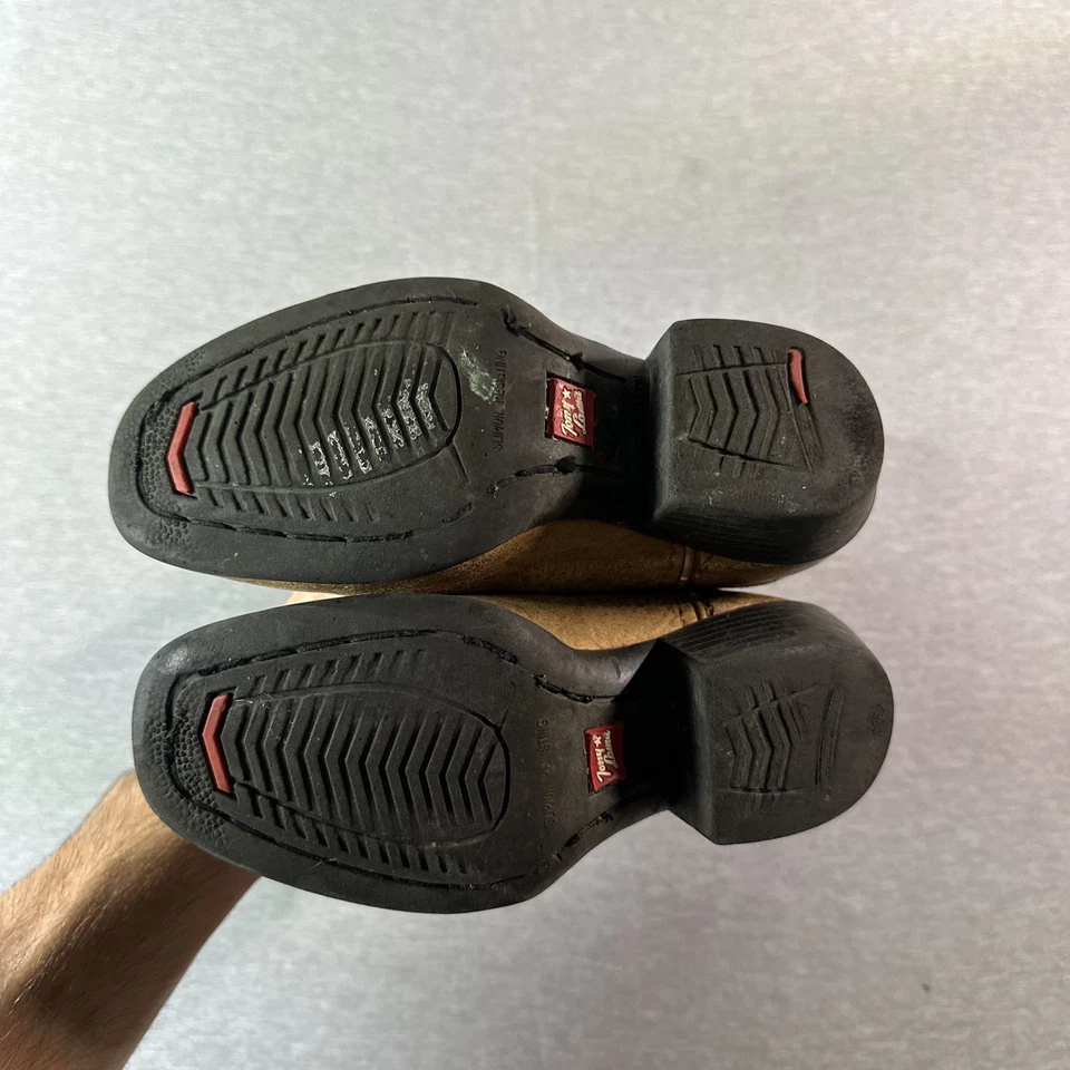 Tony Lama Juvenil Talla 10.5 D Beige Marrón Cuero Buckaroo Vaquero Botas Occidentales Foto 3 de 4