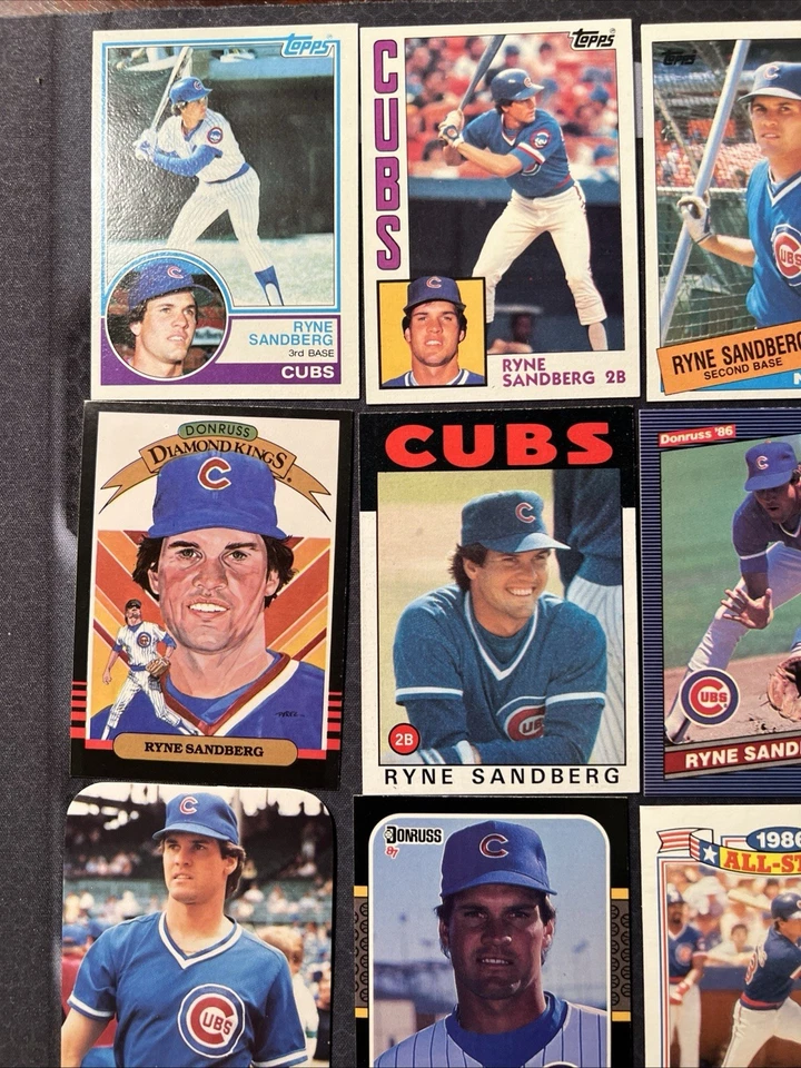 Lote de 34 tarjetas de béisbol Ryne Sandberg, tres tarjetas Donruss de 3,5 X 5, 4 pegatinas Foto 2 de 4