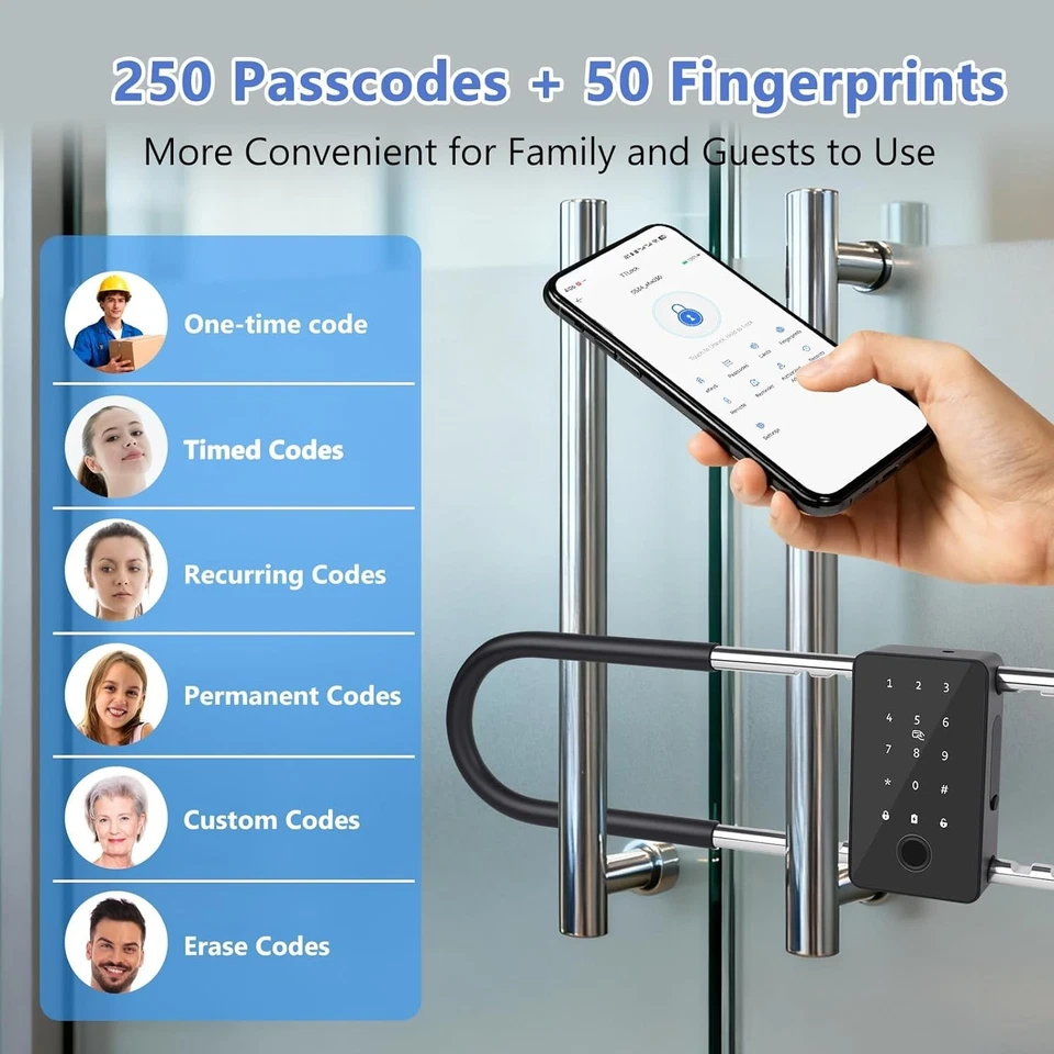 Long Shackle Padlock U Lock Bike Gate Combo U-Lock Adjustable Shackle, Lock with - Image 4 of 4