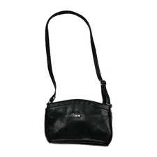 Chloe Black Pebble Leather Crossbody Bag Adjustable Strap Silver Logo Buckle