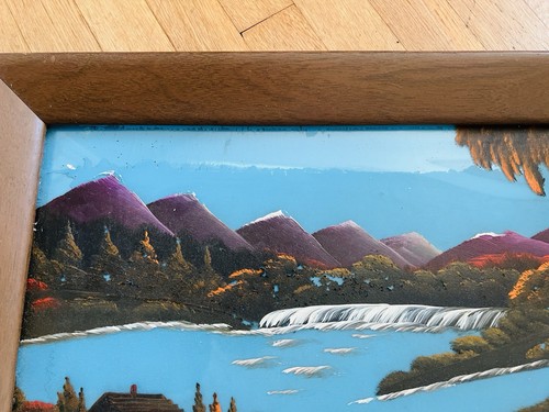 Original Signed Tropical Island Scene Landscape Painting on Glass Vintage 1960s - Picture 4 of 12