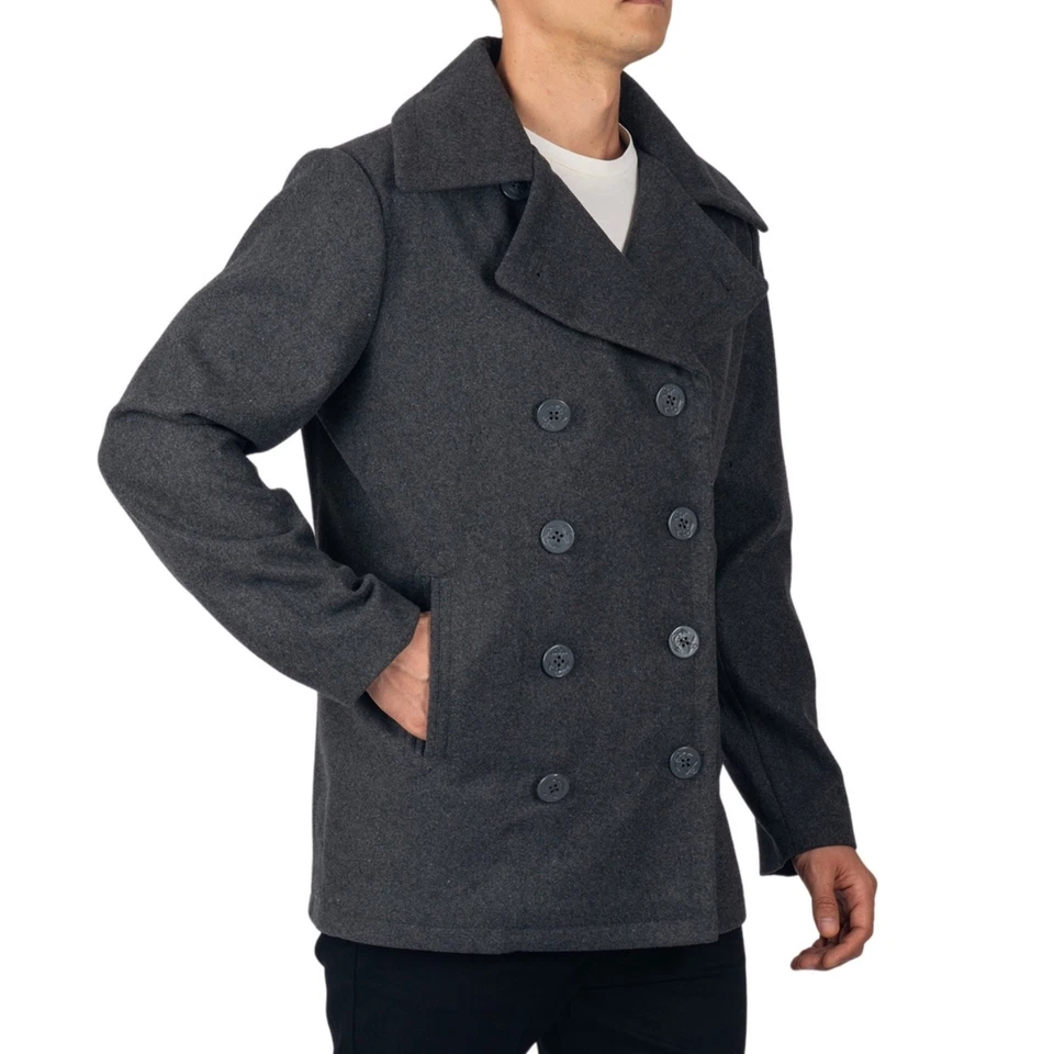Alpine Swiss Mason Mens Wool Blend Pea Coat Jacket Double Breasted Dress Coat - Image 2 of 4