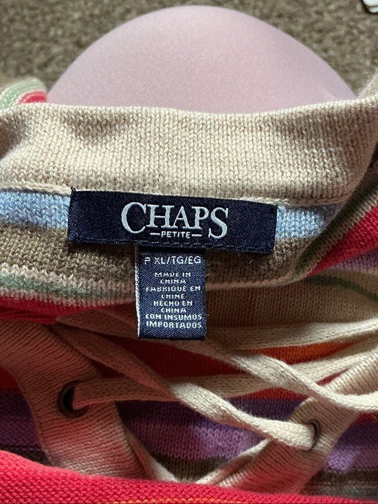 Chaps Multicolor Striped Lace-Up Long Sleeve Sweater XL Petite image 5