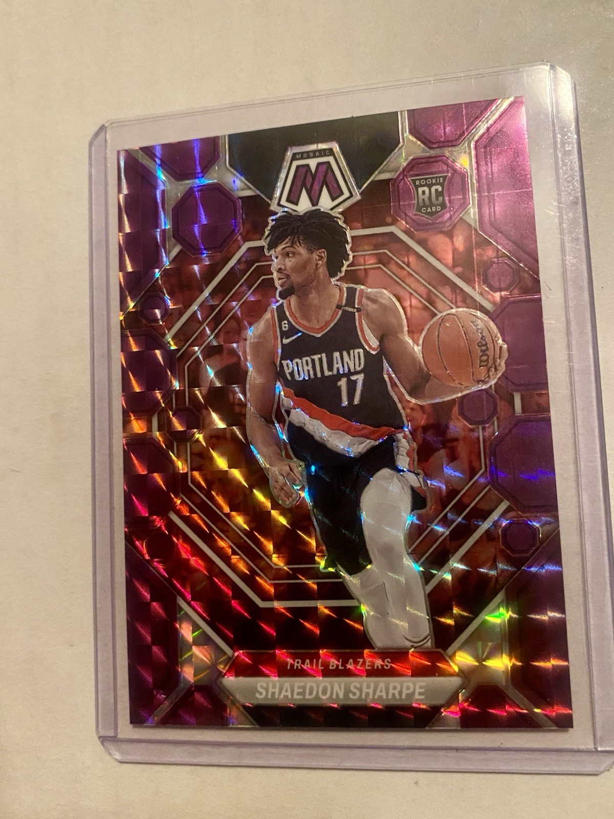 2022-23 Panini Mosaic - Rookies Shaedon Sharpe #213 Purple Mosaic Prizm /99 (RC)