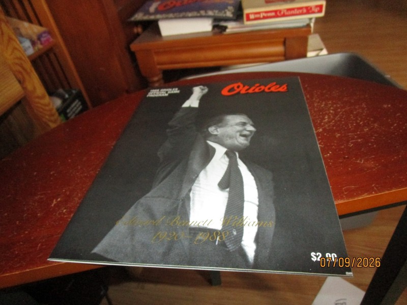 1988 Baltimore Orioles Baseball Program Edward Bennett Williams Owner Dies