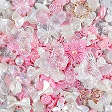 250PCS 3D Flatback Beads - Assorted Pink White Flower Bows Butterfly 