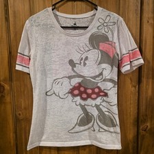 Camiseta de Minnie Mouse de los Parques Disney para Mujer Mediana Blanca Excelente Jersey Burnout