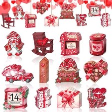 36 Pcs Valentine s Day Wooden Ornaments, Red Valentines Tree Decorations