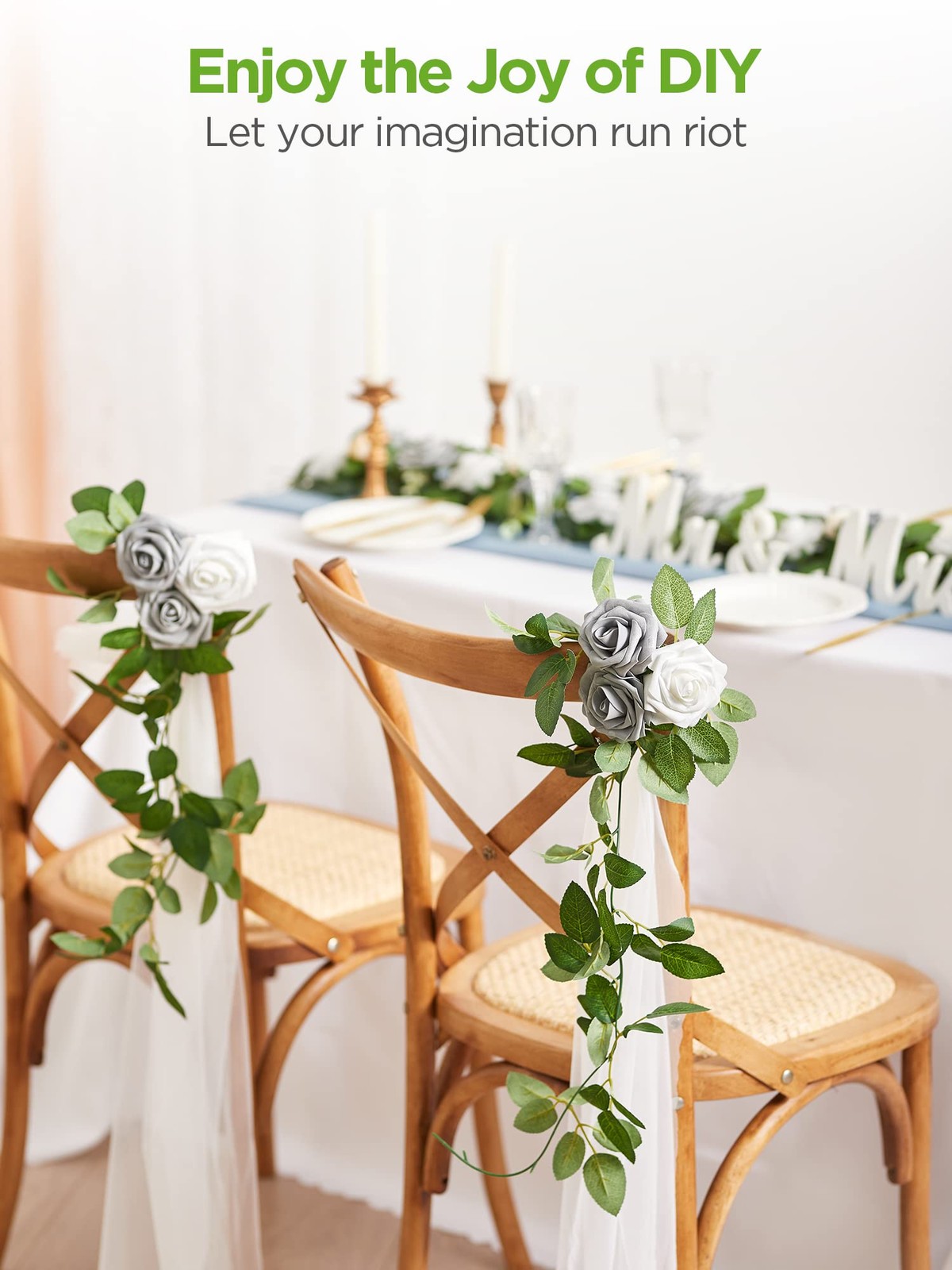 Artificial Flowers, 100 Pcs White Foam Fake Roses Bulk with Stems for Decorat...