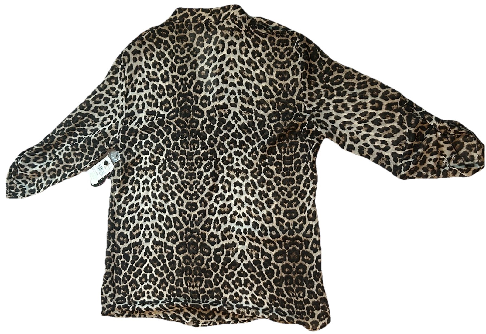 Women’s Long Sleeve Button Up Sheer Blouse Leopard Print w/Cuffed Sleeves Size M