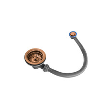 Copper Kitchen Sink Strainer Waste with round overflow - Enza BSWRCOP