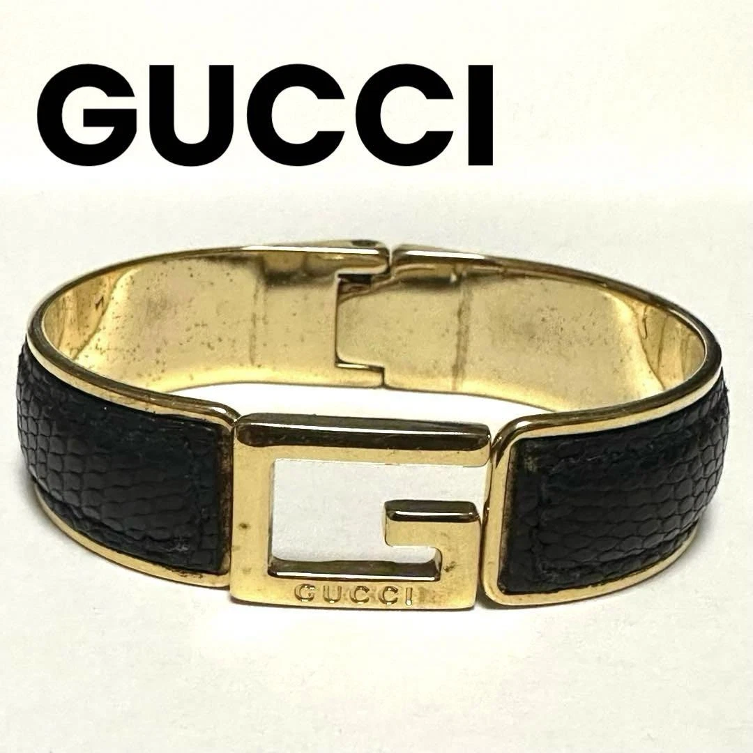 Autentico Bracciale Gucci Oro Nero Logo G Marca Pelle 18 5 cm Accessorio