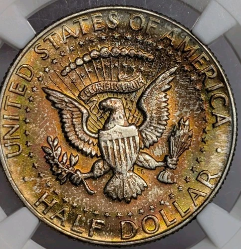 1968-D 50c Kennedy Half Dollar NGC MS65 Orange Sun Toning