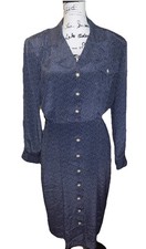 Vintage Navy Blue Polka Dot Dress with Collar  Elastic Waist- Size 8