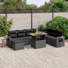 Salon de Jardin avec Coussins Canapés Patio 9 pcs Noir Résine Tressée vidaXL