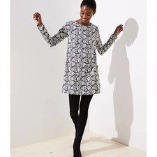 NWT Ann Taylor LOFT Womens Size Medium Gray Floral Jacquard Shift Mini Dress NEW