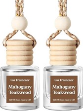 Car Air Freshener Hanging 2 Pack, Mahogany Teakwood Essential Oil Diffuser for C