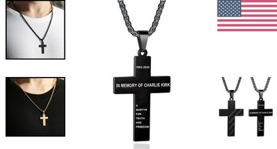 Charlie Kirk Cross Necklace, A Martyr For Truth And Freedom