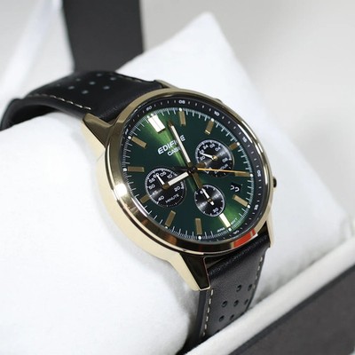 Casio Edifice Gold Tone Green Dial Men's Chronograph Watch EFR