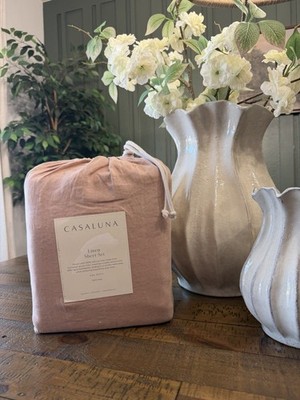 California King 100% Linen Sheet Set Light Adobe Clay - Casaluna NEW