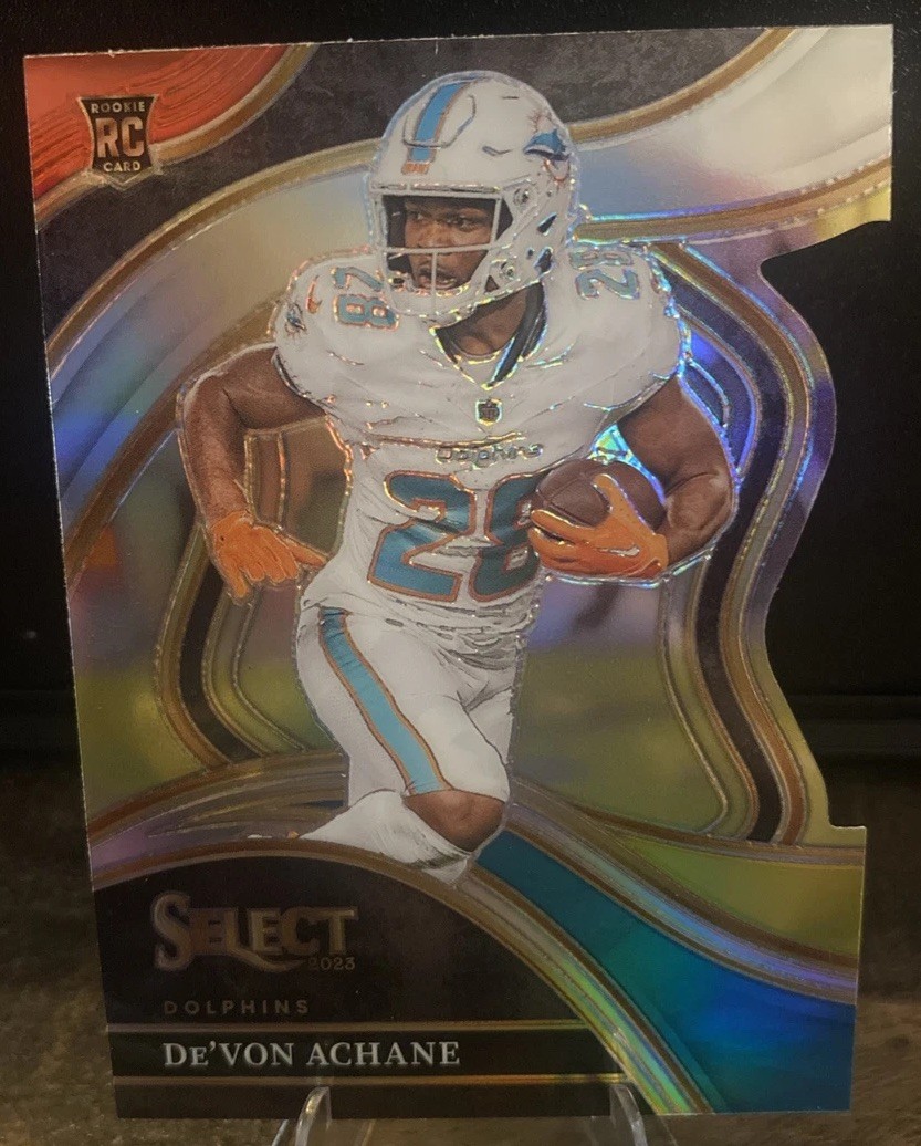 De'Von Achane 2023 Panini Select Die Cut Club Level Red Yellow Prizm RC #274