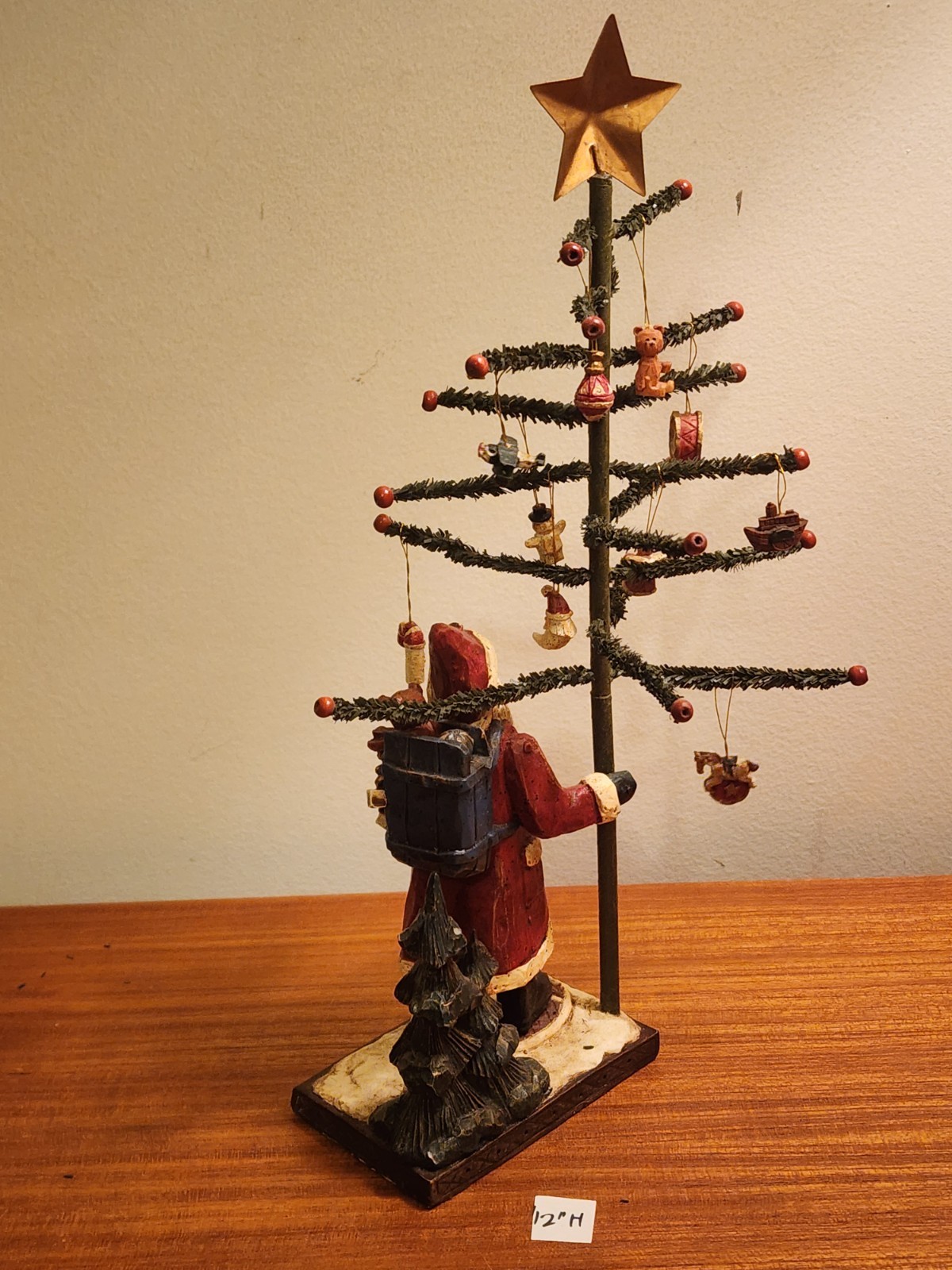 *2* Raz Imports Primative Santa Tree With Mini Ornaments Farmhouse Vtg Folk Art