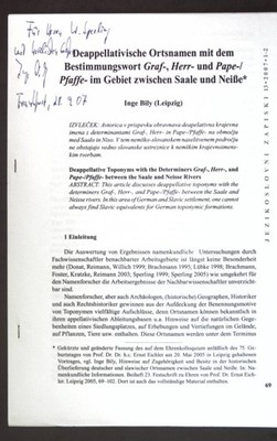Deappellativische Ortsnamen mit dem estimmungswort Graf-, Herr- und Pape-/Pfaffe