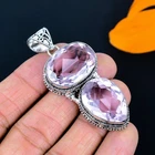Pink Kunzite Gemstone Handmade 925 Sterling Silver Jewelry Pendant 2.46"