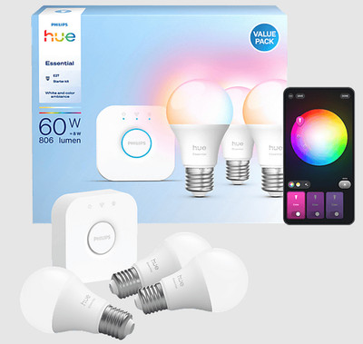 PHILIPS Hue Essential Kit: Hue Bridge + 3 Essential E27 smarte Lampen