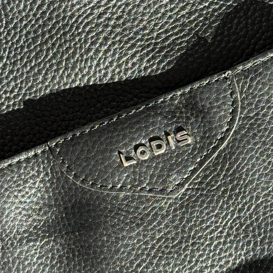 Bolso de Mano de Cuero LODIS Negro Guijarro Cremallera Superior Laptop Trabajo Viaje Trolley Manga Foto 2 de 4