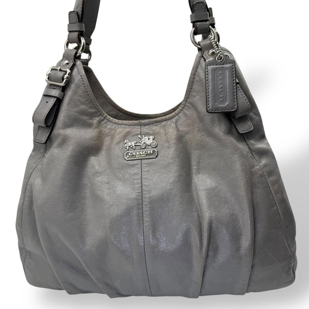 Coach 16503 Madison Maggie Leather Shoulder Bag Womens Gray Double