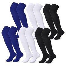  6 Pairs High Baseball Socks over Knee Football Large Blue, White, Black