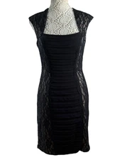 Jax Black Occasion Midi Dress Women's UK Size 8 Lace Panel Square Neck Pencil