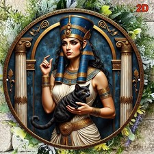 2D Flat, Vintage Egyptian Tin Metal Signs Home Décor 8"x8" Round Cleopatra & Bla