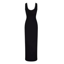 SKIMS Black Soft Lounge Lace Scoop Neck Maxi Dress