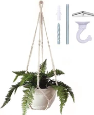 43 Inches Macrame Plant Hanger Large for 12 inch Pot Extra Long No Tassel Cotton