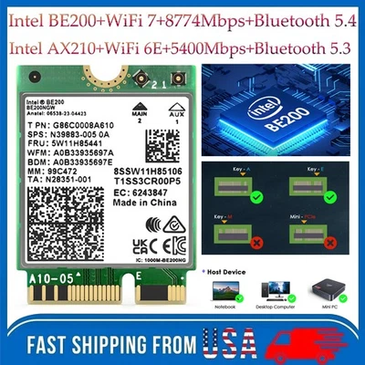 WAVLINK Wifi 7/6 Card Intel BE200 AX210 M.2 Network Adapter for Windows 10/11 M.2/NGFF