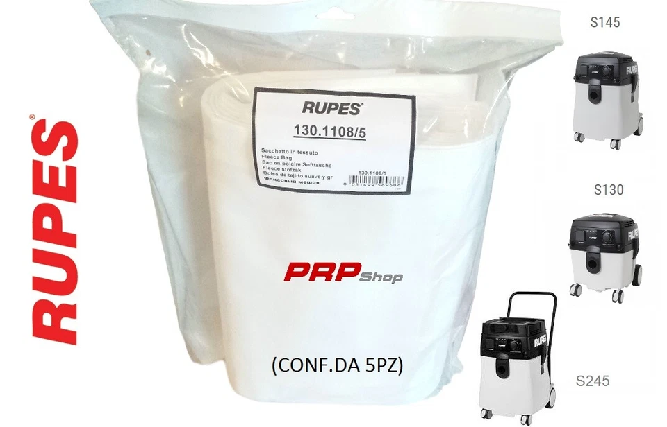 SACCO FILTRO RUPES CONF.DA 5PZ PER ASPIRATORE S245 S145 - S130 art.130.1108/5
