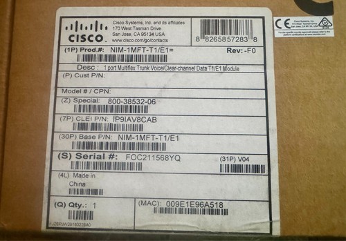 CISCO NIM-1MFT-T1/E1 1-Port Multi-flex Trunk Module Clear-channel Card T1/E1 NIM