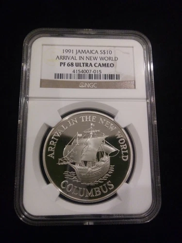 1991 Jamaica $10 Elizabeth II Columbus Arrival In The New World NGC PF 68 UC