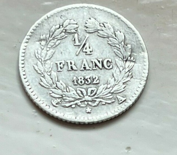 France 1832 1/4 Franc Silver Coin (#F76) Louis Philippe I 
