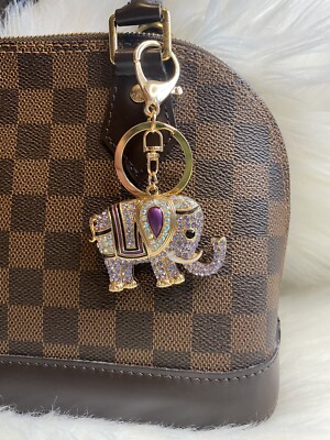 Purple Elephant Keychain Bag Charm Purse Handbag Charm Bling Rhinestones