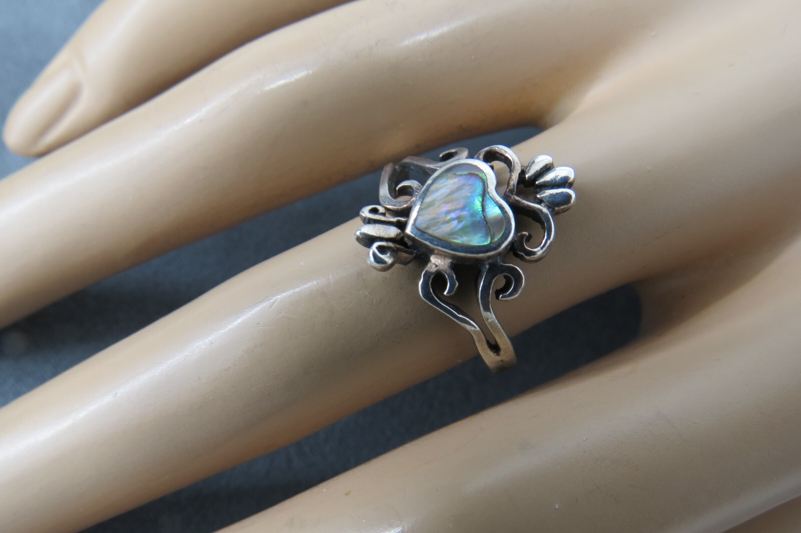 Abalone Heart Ring Sterling Silver Shell Stone Si… - image 3