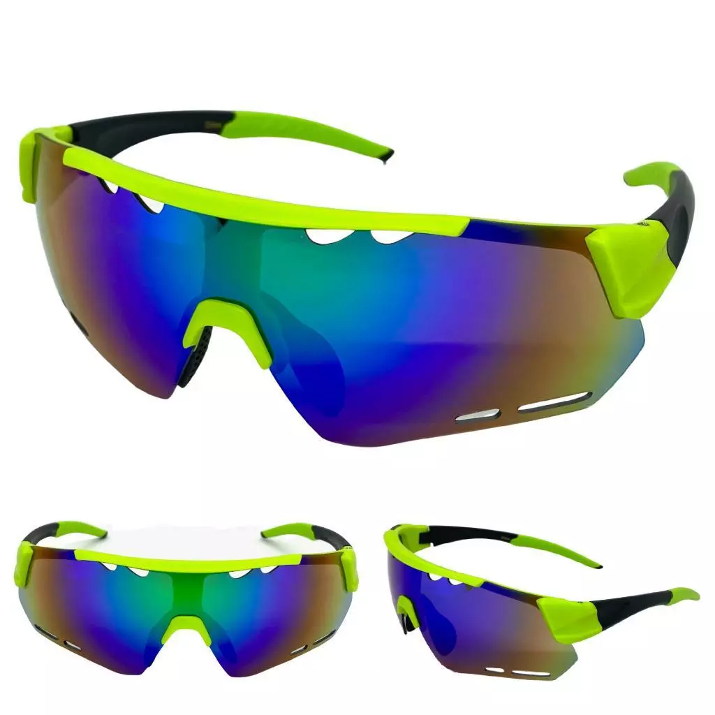 Oversized Sports Wrap Cycling Running SUN GLASSES Neon Green Frame Vented  Lens