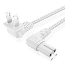 2 Prong Power Cord NEMA 1-15P to IEC320 C7 Right Angle Power Cable, 15ft, White