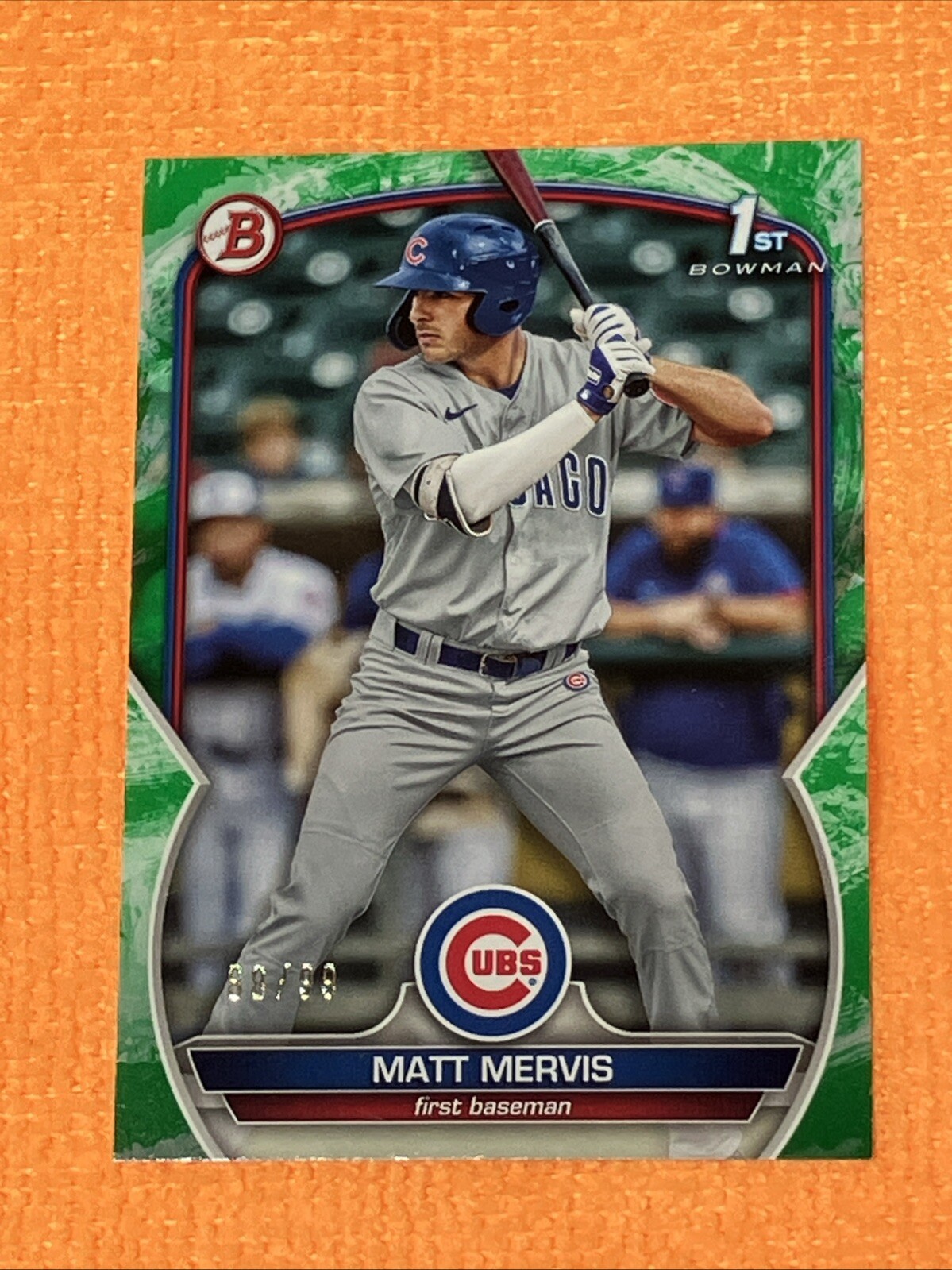 /99 Matt Mervis 1st 2023 Bowman #BP-74 GREEN PATTERN PARALLEL - Chicago Cubs