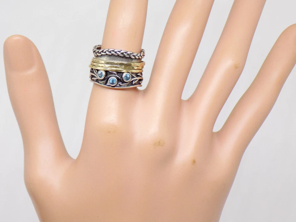 PZ PAZ STERLING SILVER 925 G.F. BLUE TOPAZ SPINNER BOLD RING SZ 6.5 ISRAEL PZ OR - Image 2 of 4