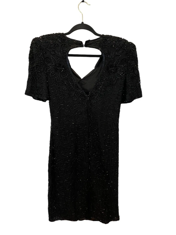 Vestido de seda Scala negro con cuentas floral para mujer talla S cerradura espalda glamour vintage Foto 2 de 4