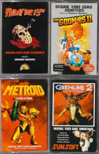 Lot of 4 Video Game Soundtrack CASSETTES: Friday the 13th/Goonies II/Metroid II+